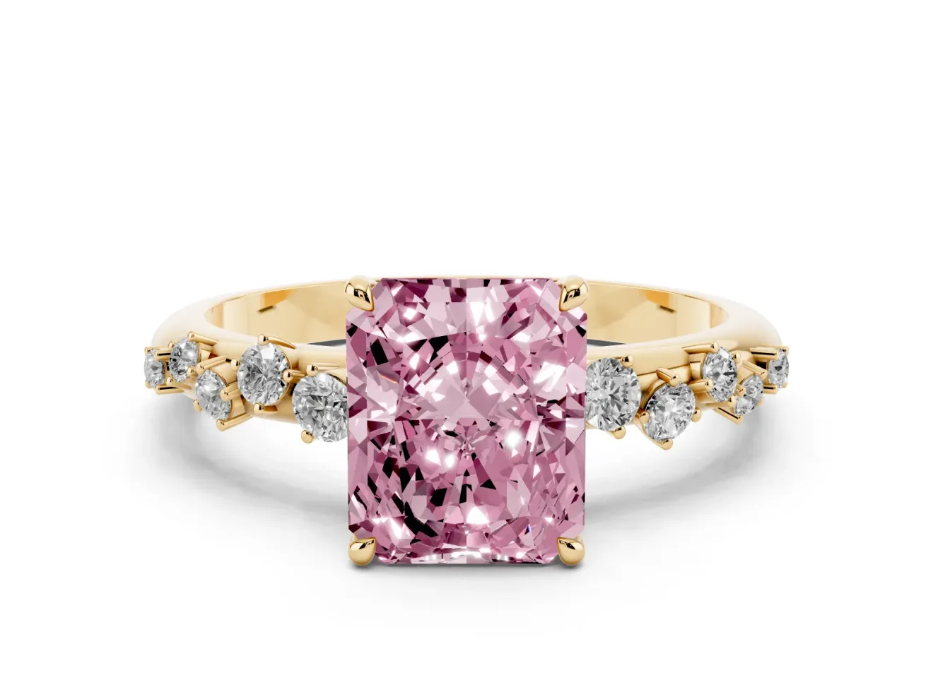 Radiant Cut Graduated Solitaire Engagement Ring Setting for a Fancy Pink Lab-Grown Diamond | Yellow Gold