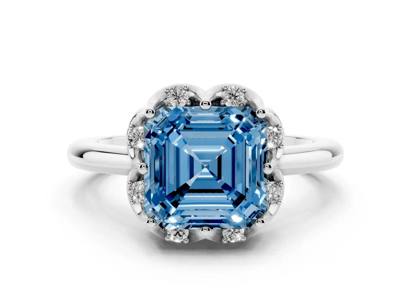 Asscher Cut Petal Halo Engagement Ring Setting for a Fancy Blue Lab-Grown Diamond | Sterling Silver