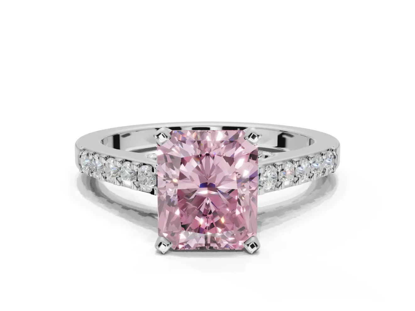 Radiant Cut Pavé Engagement Ring Setting for a Fancy Pink Lab-Grown Diamond | Crossover Gallery | Sterling Silver