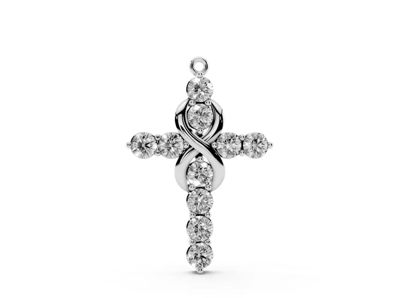 Round Lab-Grown Diamond Infinity Cross Pendant Necklace | Prong-Set Arms | White Gold