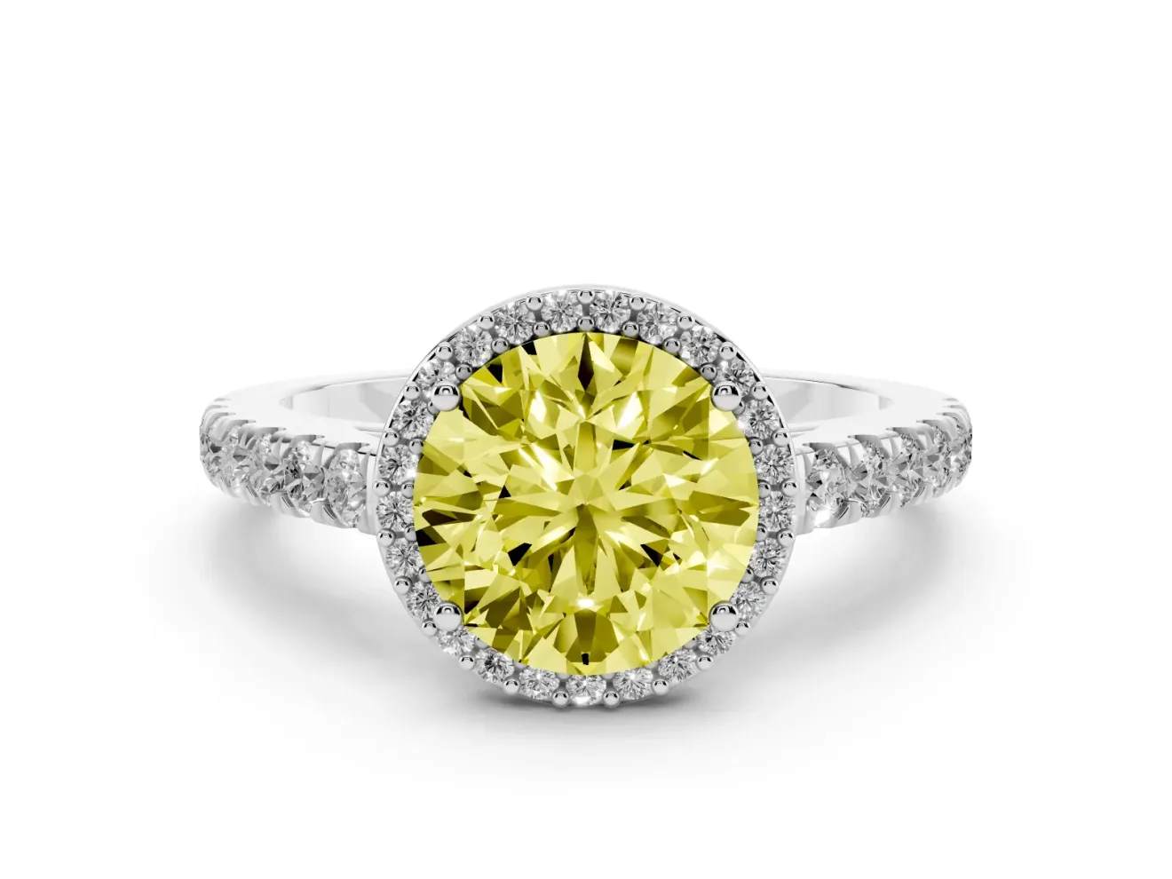 Round Halo Pavé Engagement Ring Setting for a Fancy Yellow Lab-Grown Diamond | Sterling Silver