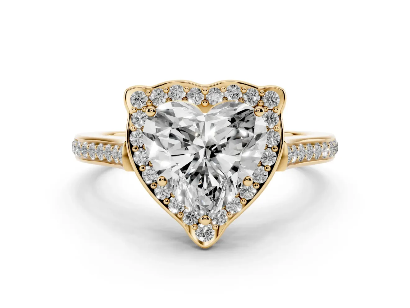 Heart-Shaped Petal Tip Halo Engagement Ring Setting | Single Row Pavé Band | Yellow Gold