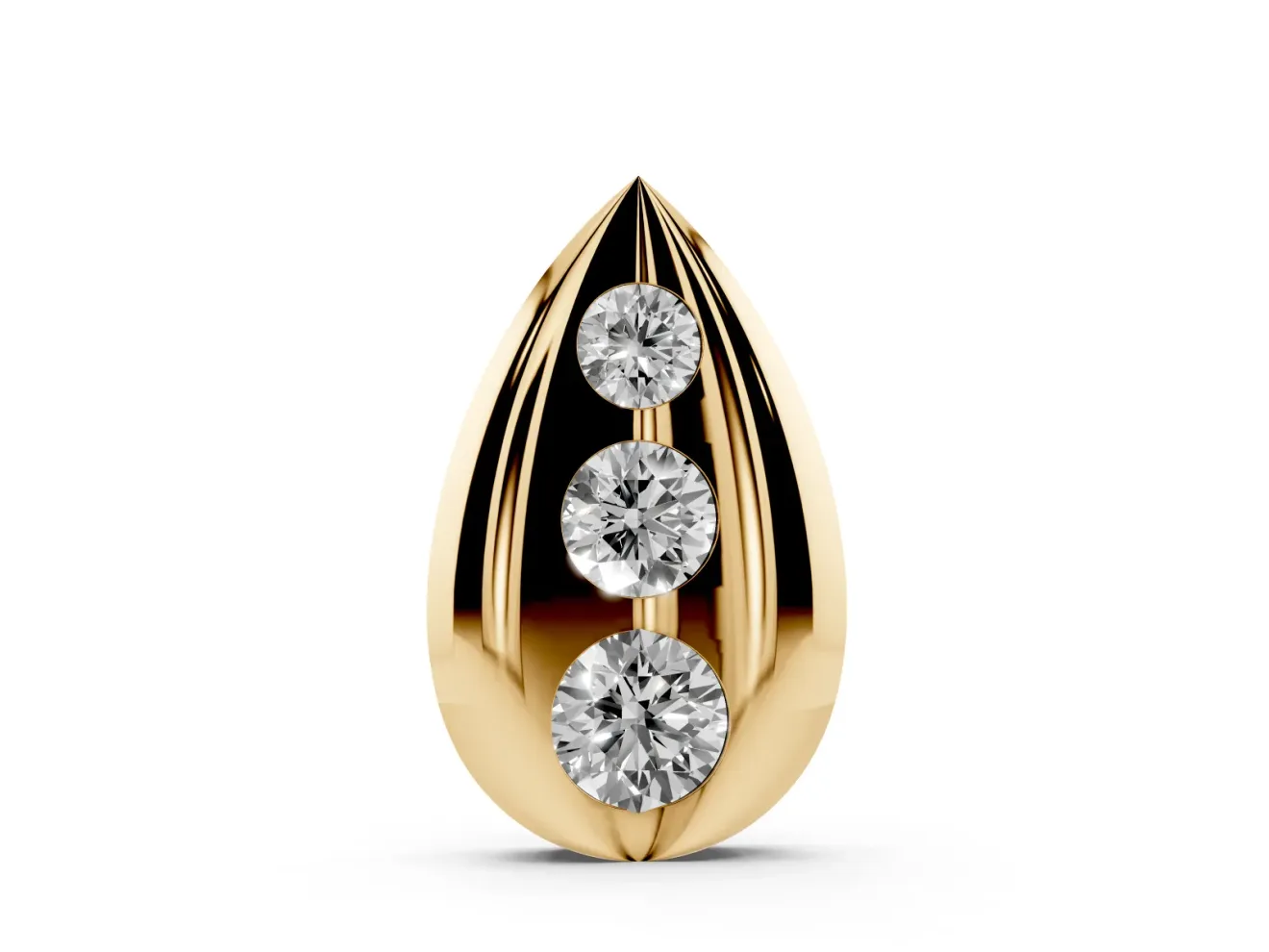 Round Lab-Grown Diamond Graduated Bezel Teardrop Pendant Necklace | Fluted Sides | Yellow Gold