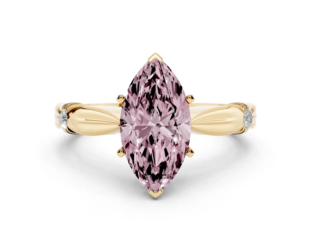 Marquise Floral Solitaire Engagement Ring Setting for a Fancy Pink Lab-Grown Diamond | Yellow Gold