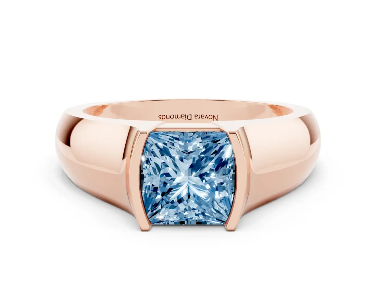 Princess Cut Half Bezel Solitaire Engagement Ring Setting for a Fancy Blue Lab-Grown Diamond | Wide Band | Rose Gold