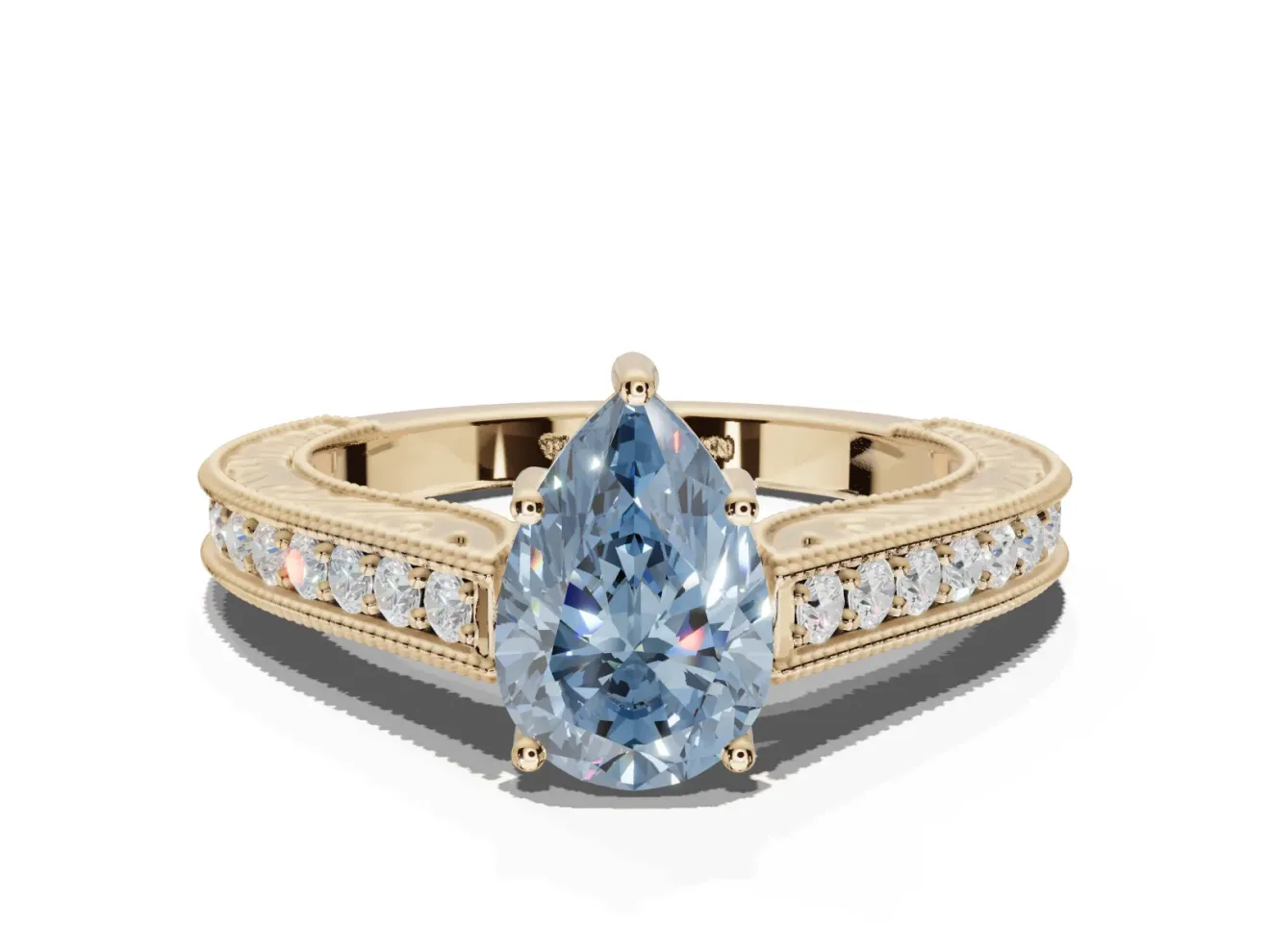 Pear-Shaped Vintage Engagement Ring Setting for a Fancy Blue Lab-Grown Diamond | Yellow Gold - Design NV-24644