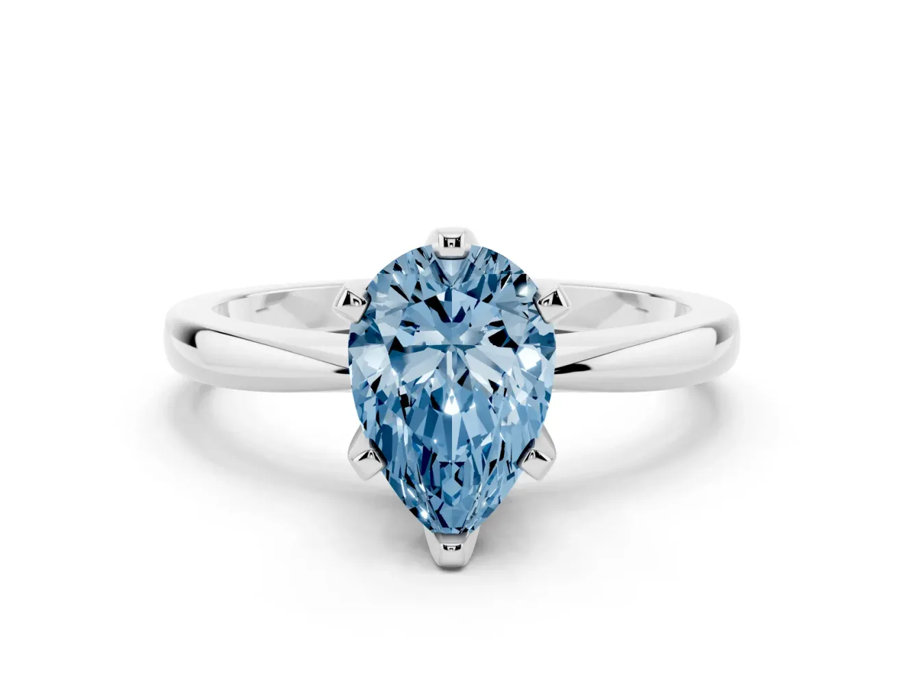 Fancy Blue Pear Cut Diamond Solitaire Engagement Ring Set in Platinum with Slim Tapered Solitaire Band