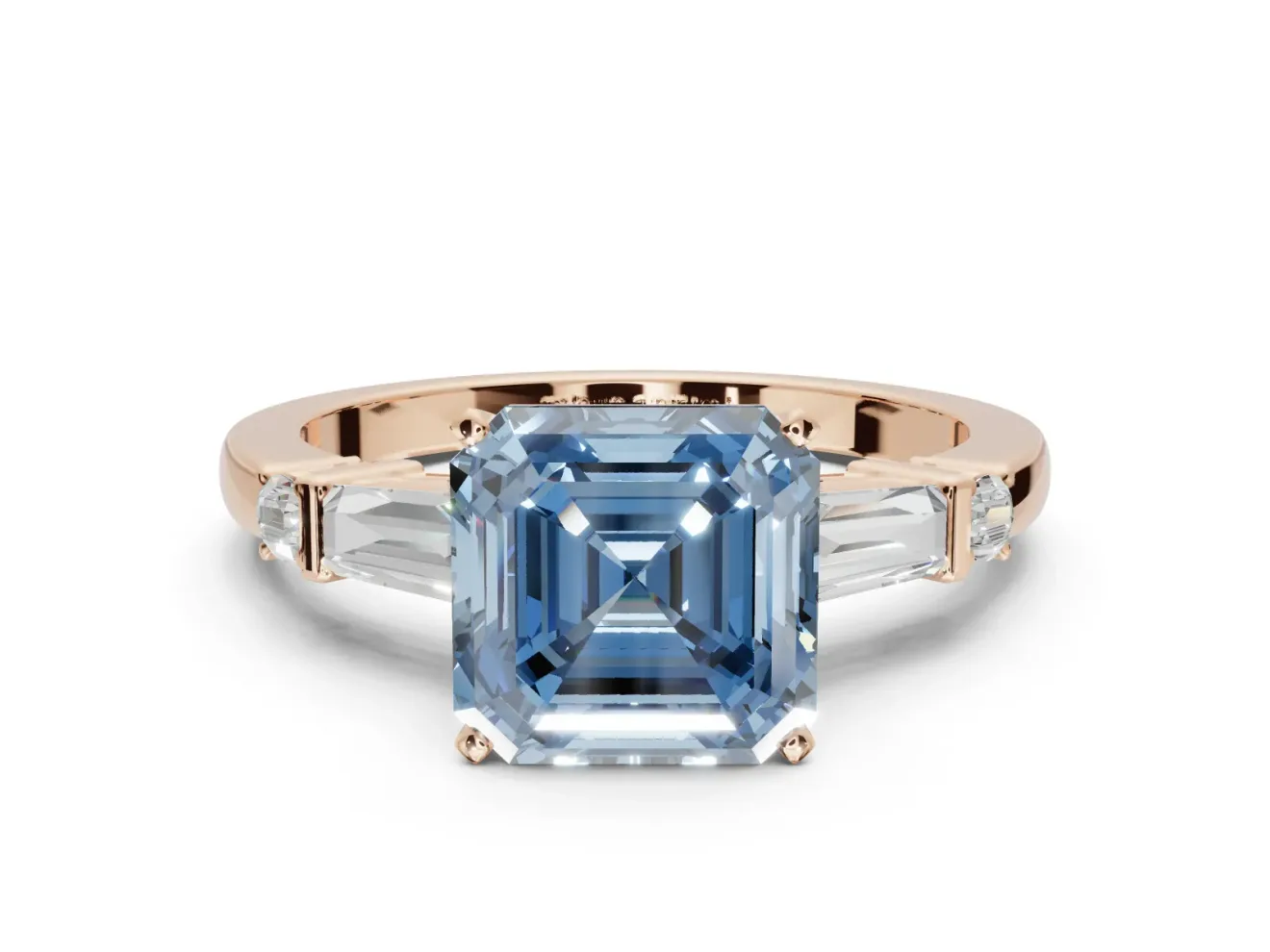 Asscher Cut Tapered Baguette Engagement Ring Setting for a Fancy Blue Lab-Grown Diamond | Rose Gold
