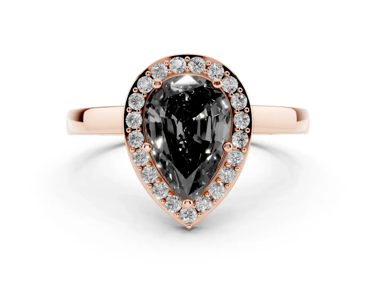 Fancy Black Pear Cut Diamond Halo Ring Set in Rose gold with Solitaire Band and Prong Setting