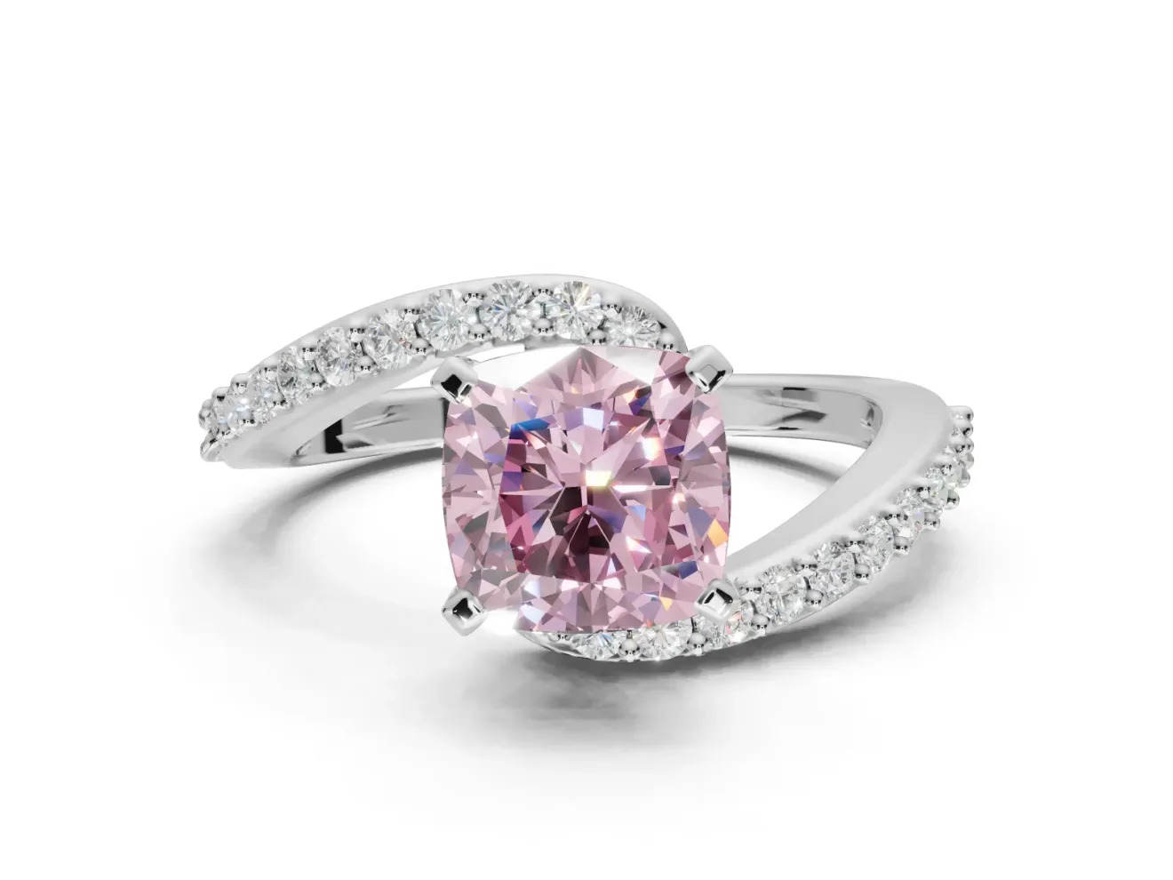 Cushion Cut Bypass Pavé Engagement Ring Setting for a Fancy Pink Lab-Grown Diamond | Platinum