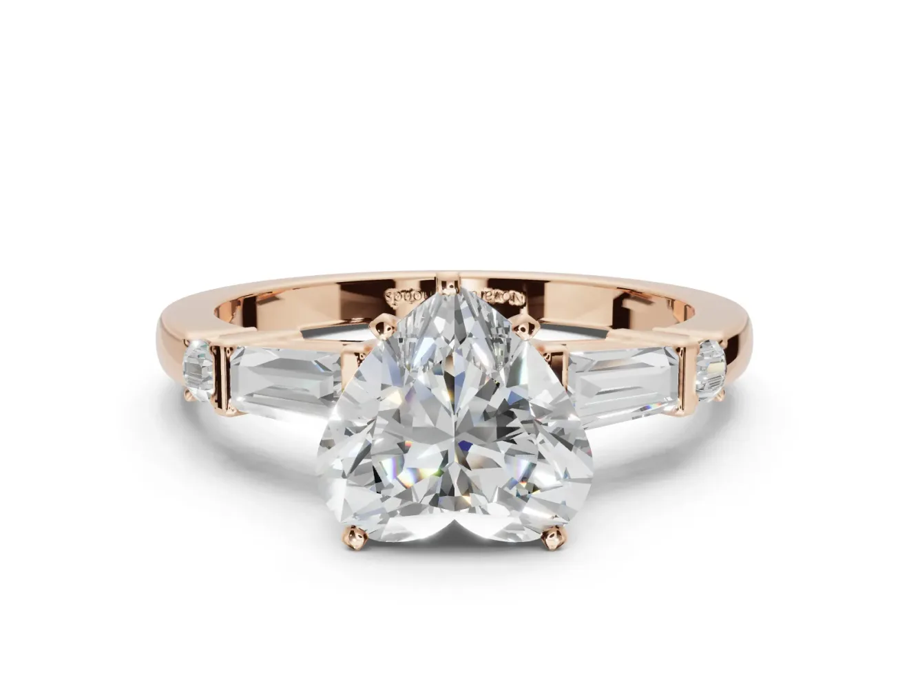 Heart-Shaped Tapered Baguette Engagement Ring Setting | Bar Set Sides | Rose Gold