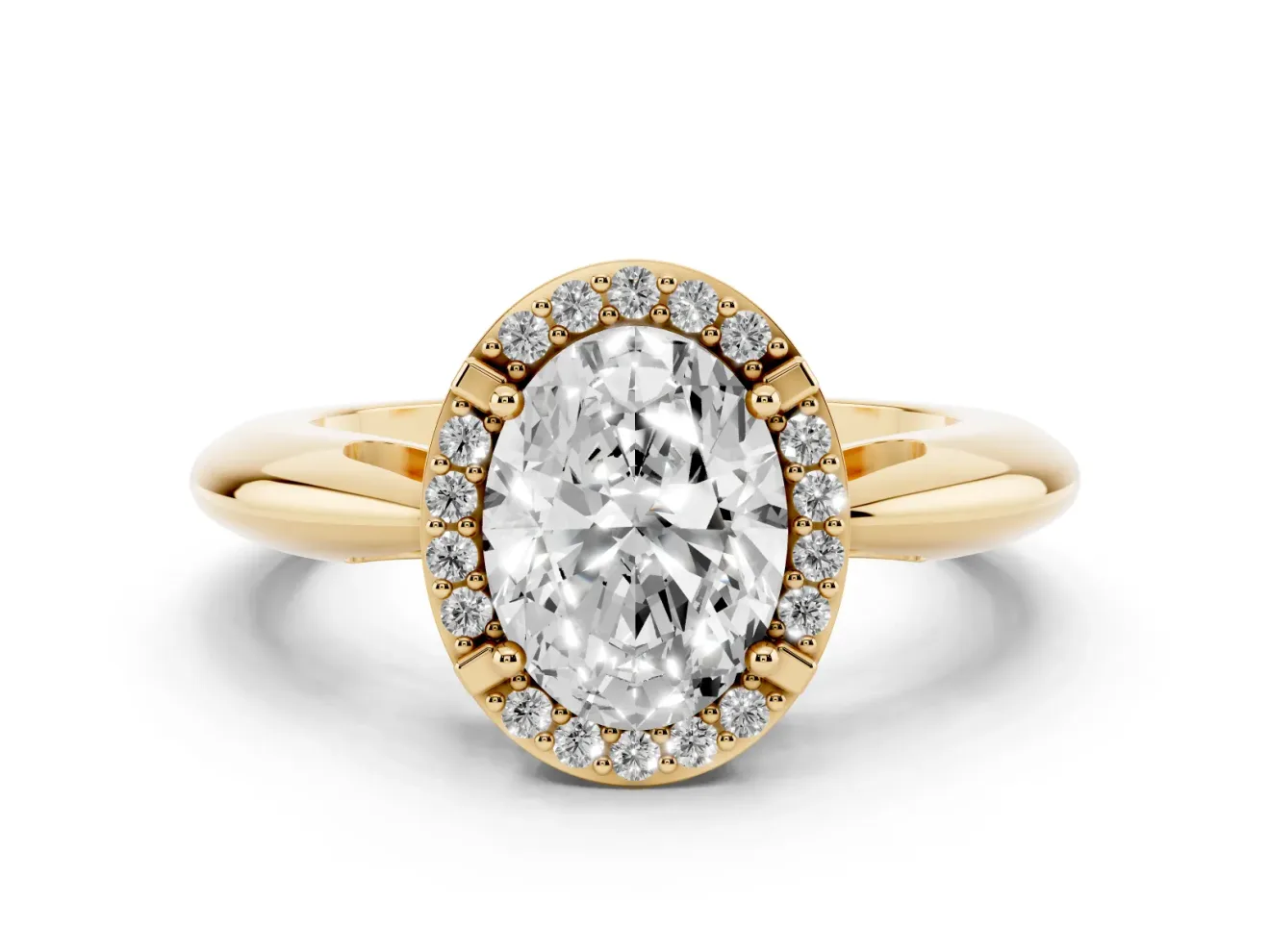 Oval Halo Engagement Ring Setting | Plain Tapered Band | Yellow Gold
