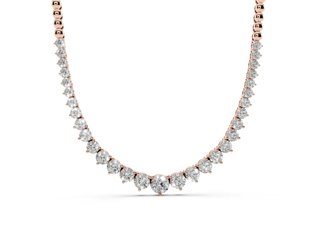 Round Lab-Grown Diamond Graduated Tennis Necklace | Polished Bead Back | Rose Gold