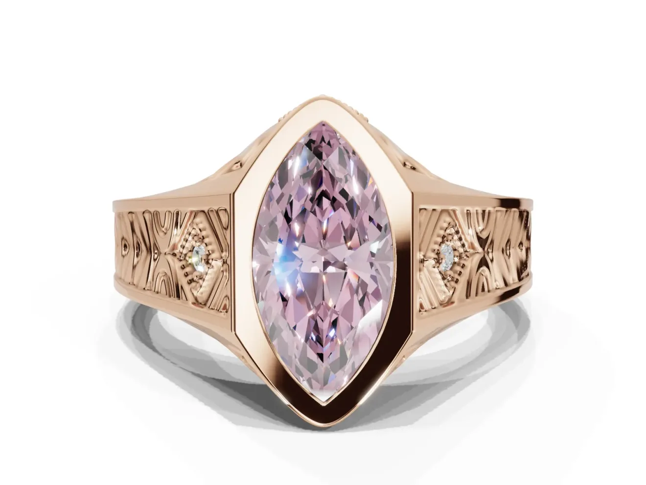 Marquise Vintage Bezel Engagement Ring Setting for a Fancy Pink Lab-Grown Diamond | Engraved Band | Rose Gold