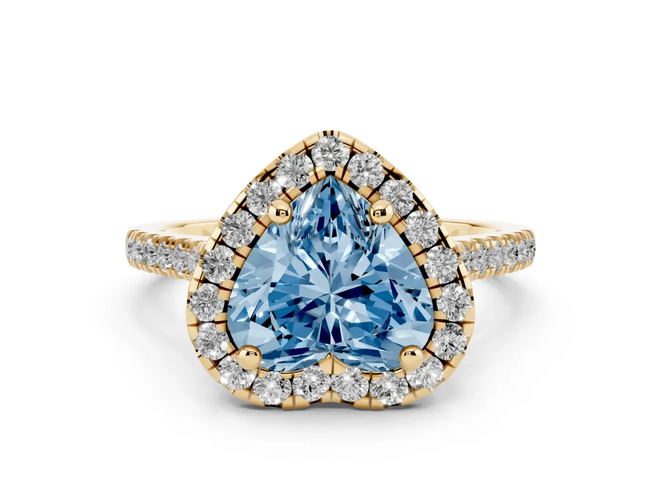 Heart-Shaped Halo Engagement Ring Setting for a Fancy Blue Lab-Grown Diamond | Tapered Band | Yellow Gold