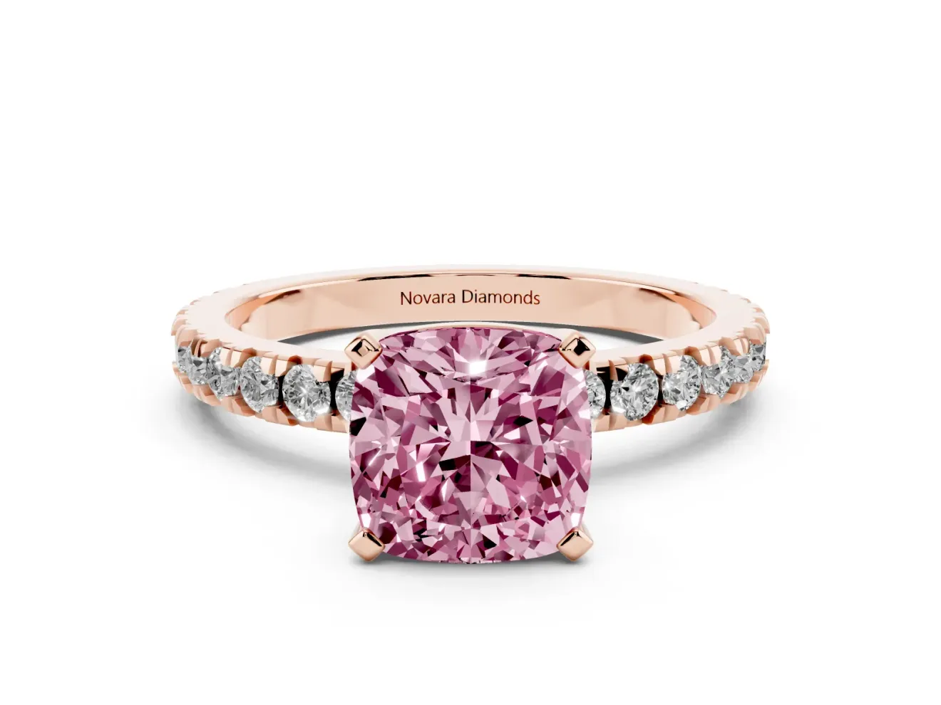 Cushion Cut Pavé Solitaire Engagement Ring Setting for a Fancy Pink Lab-Grown Diamond | Rose Gold