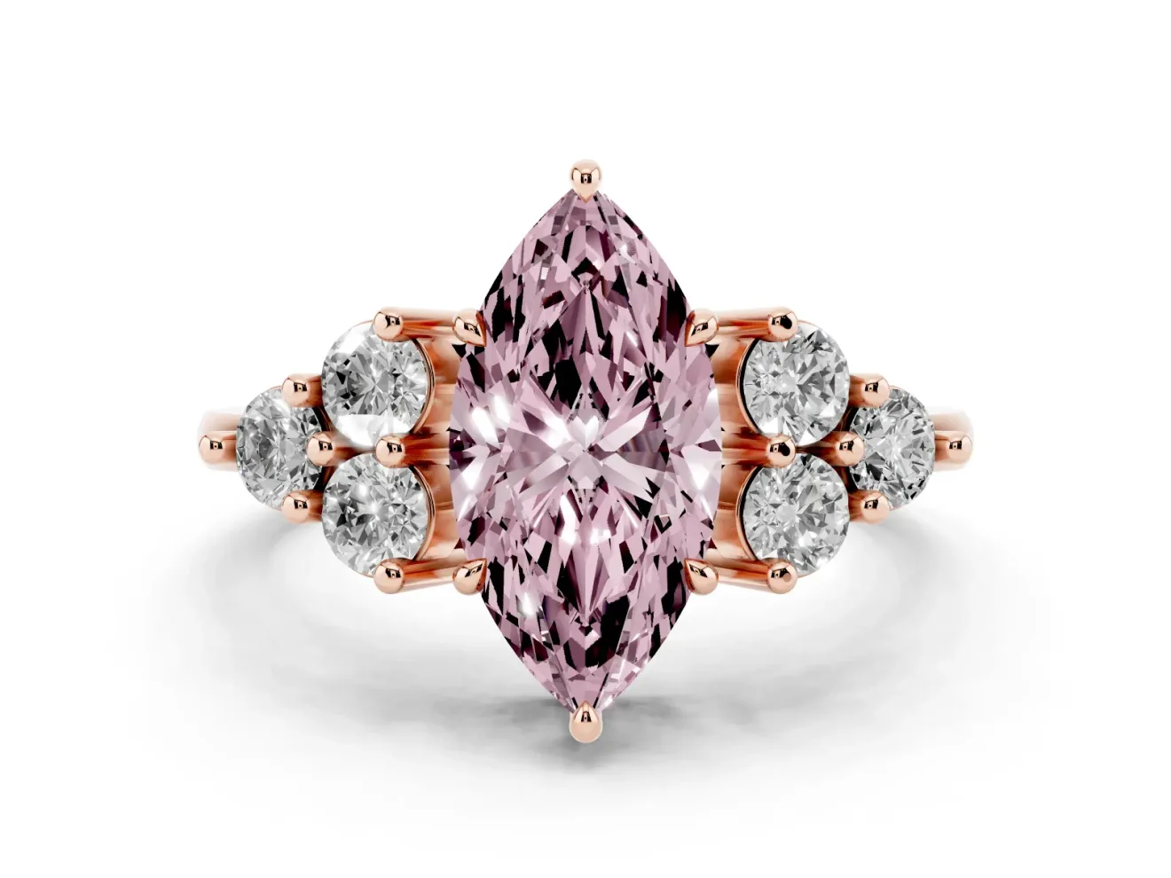 Marquise Cluster Side Stone Engagement Ring Setting for a Fancy Pink Lab-Grown Diamond | Rose Gold