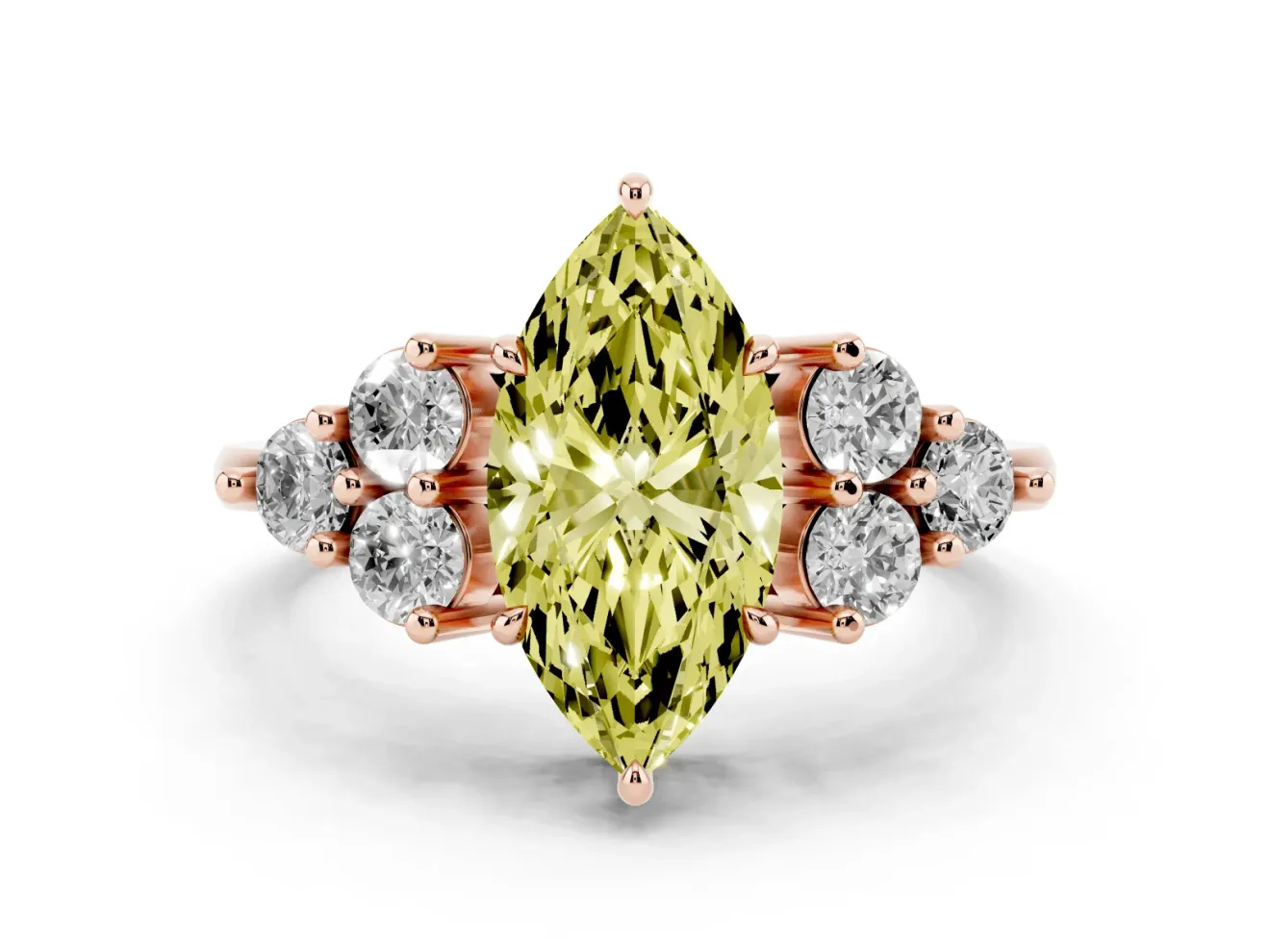 Marquise Cluster Side Stone Engagement Ring Setting for a Fancy Yellow Lab-Grown Diamond | Rose Gold