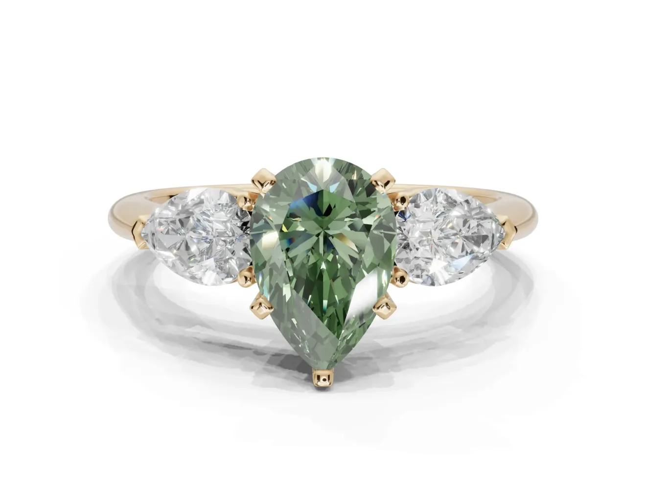 Pear-Shaped 3-Stone Engagement Ring Setting for a Fancy Green Lab-Grown Diamond | Yellow Gold