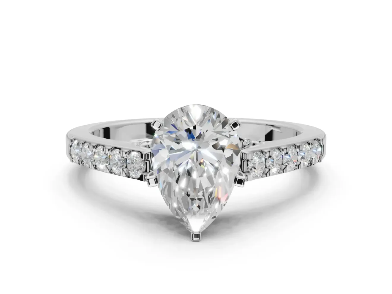 Pear-Shaped Pavé Solitaire Engagement Ring Setting | Crossover Gallery | Platinum
