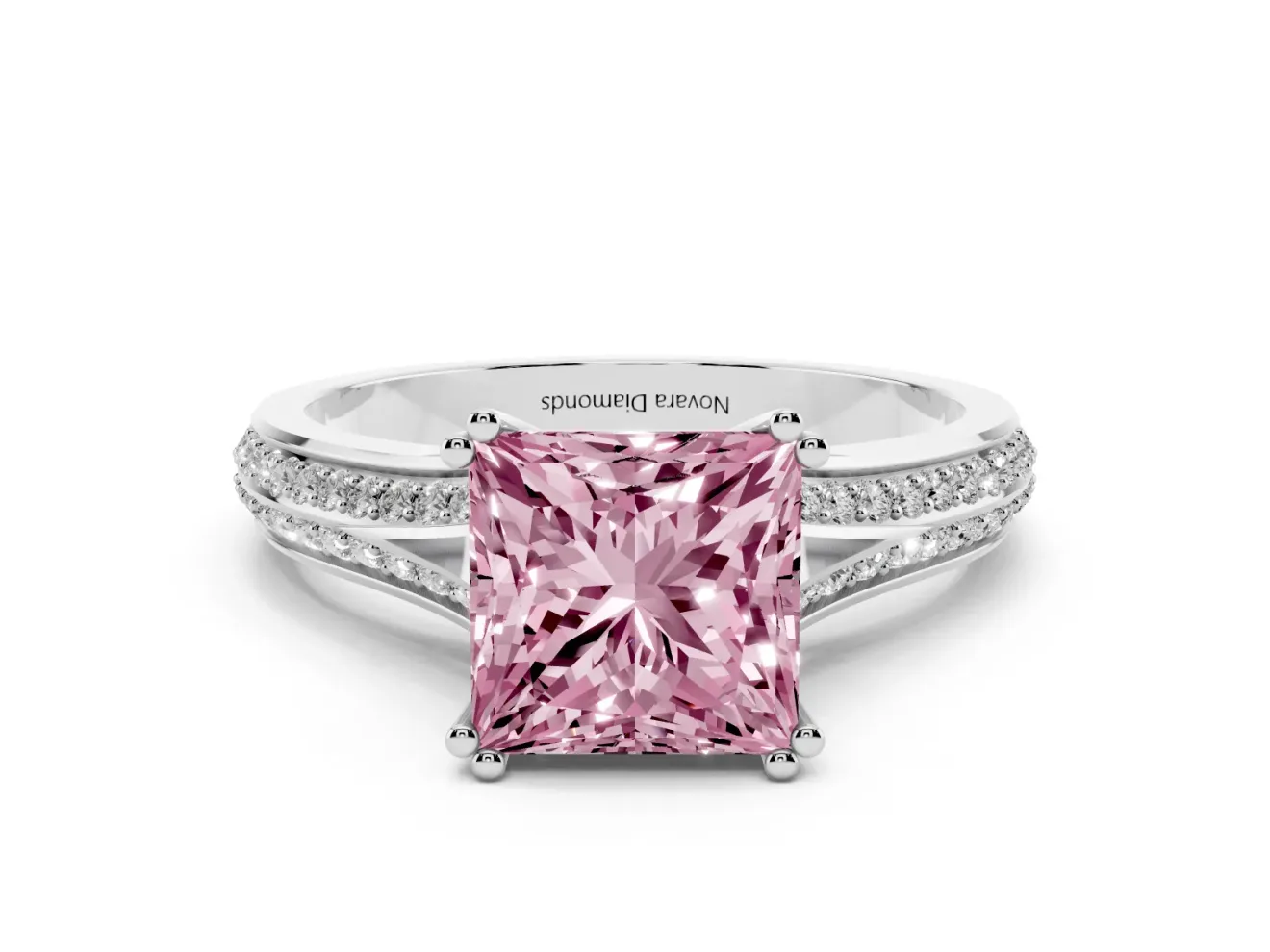 Princess Cut Pave Split Shank Engagement Ring Setting for a Fancy Pink Lab-Grown Diamond | Double Claw Prongs | Platinum