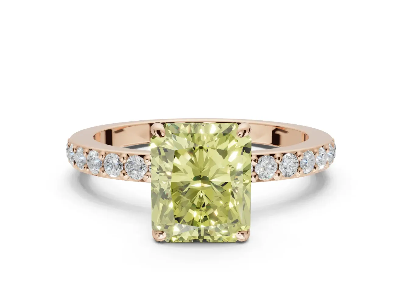 Radiant Cut Hidden Halo Engagement Ring Setting for a Fancy Yellow Lab-Grown Diamond | Pavé Band | Rose Gold