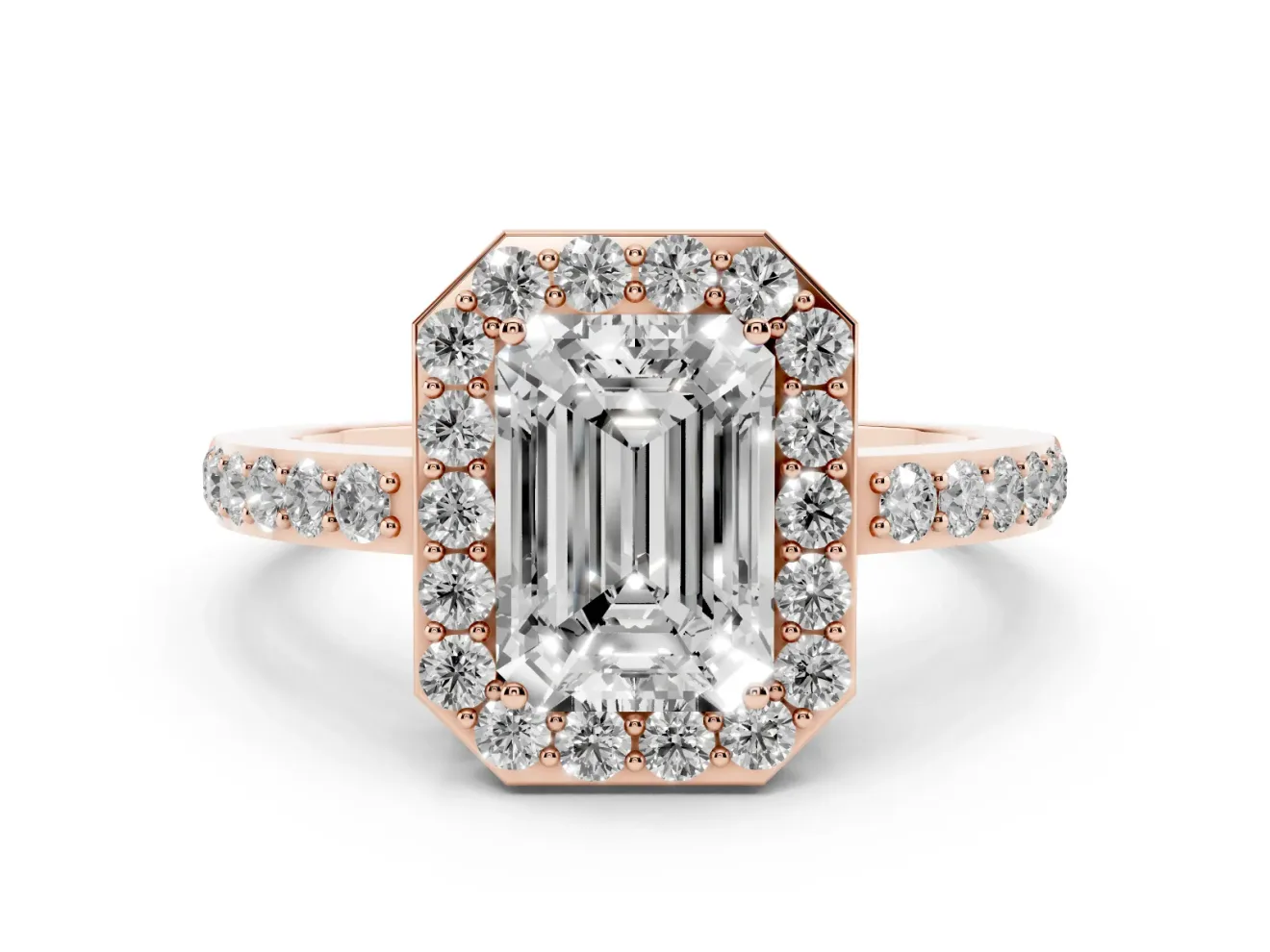 Emerald Cut Halo Engagement Ring Setting | Rose Gold
