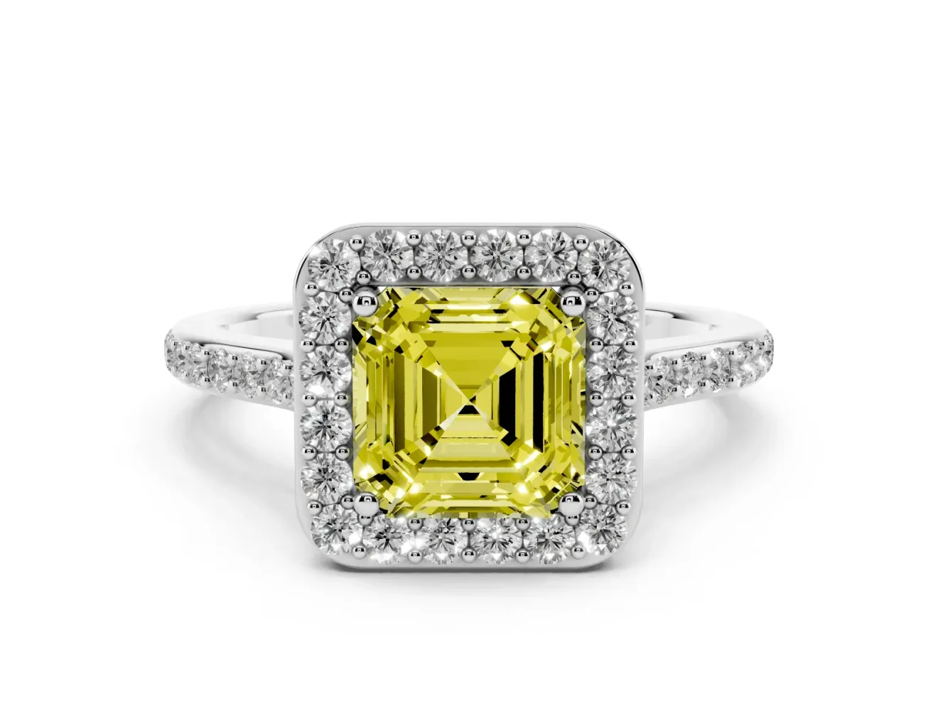 Asscher Cut Halo Engagement Ring Setting for a Fancy Yellow Lab-Grown Diamond | Sterling Silver - Design NV-24729