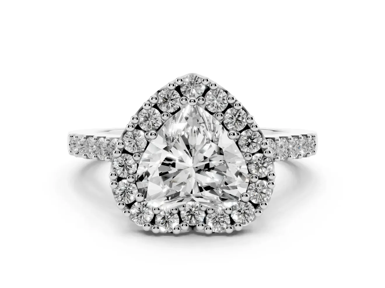 Heart-Shaped Halo Engagement Ring Setting | Single Row Pavé Band | Sterling Silver