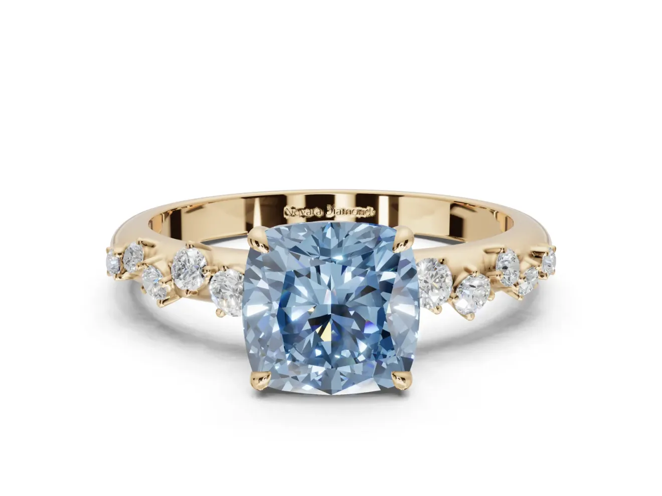 Cushion Cut Graduated Solitaire Engagement Ring Setting for a Fancy Blue Lab-Grown Diamond | Yellow Gold