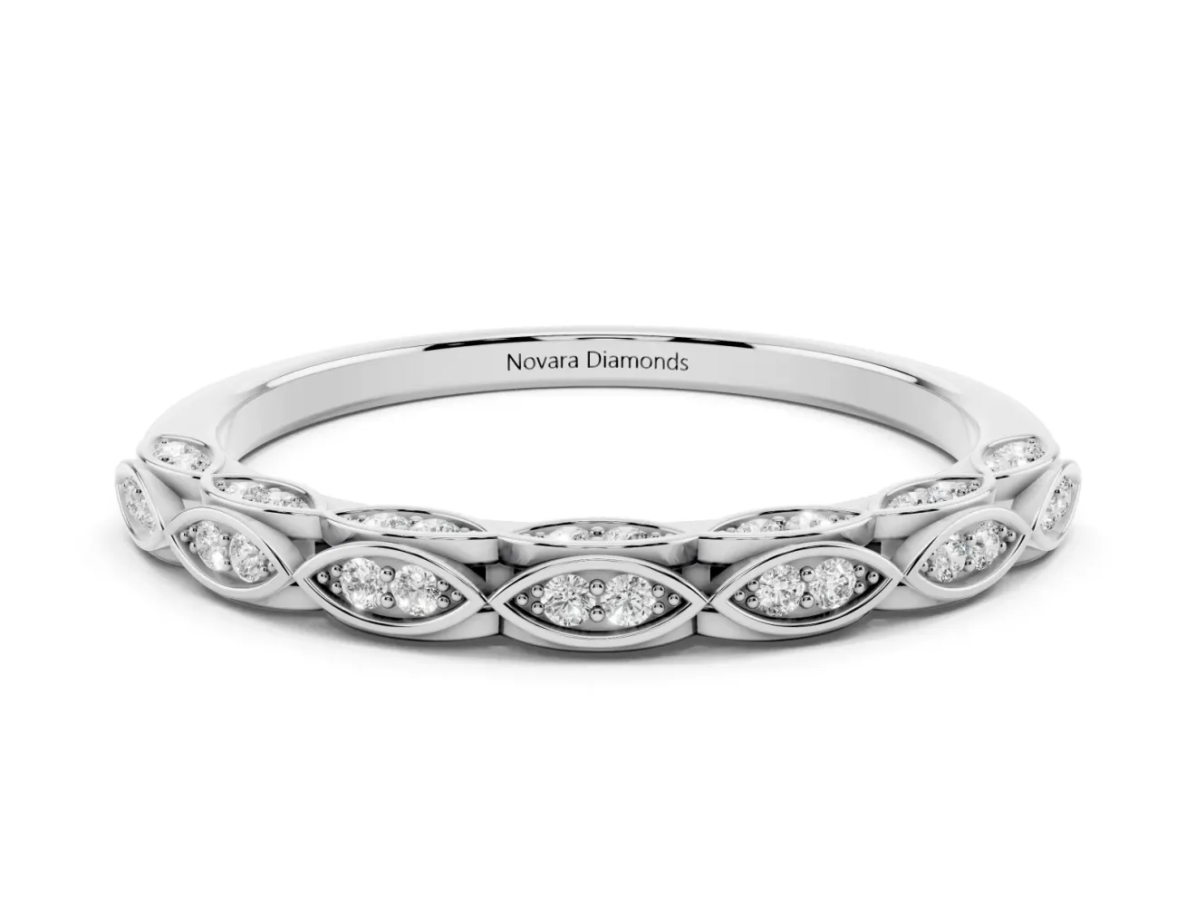 Marquise Motif Diamond Openwork Eternity Band Set in White gold with Pavé and Bezel Setting