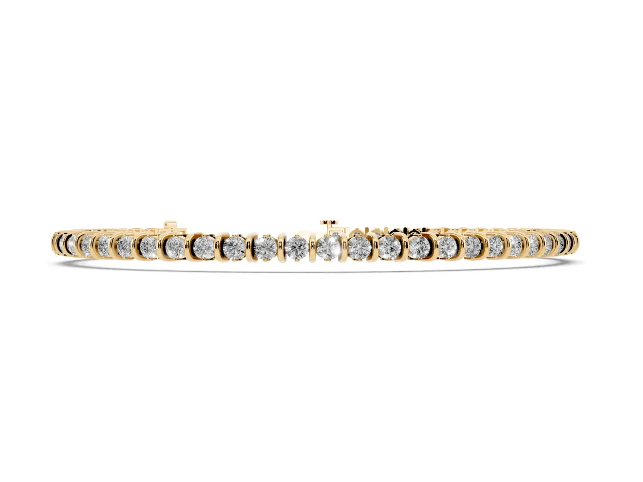 Round Lab-Grown Diamond Bar Set Tennis Bracelet | Open Sides | Yellow Gold