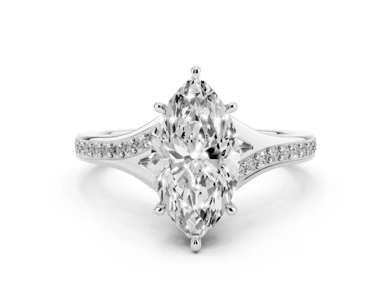 Marquise Pave Solitaire Engagement Ring Setting | Sweeping Shoulders | Platinum