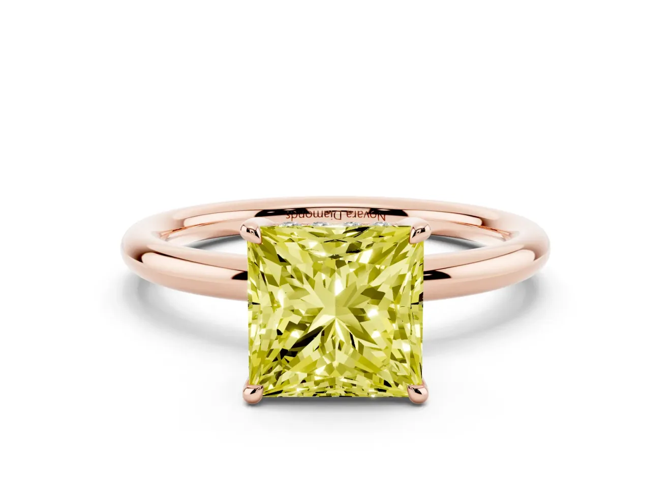 Princess Cut Hidden Halo Ring Setting for a Fancy Yellow Lab-Grown Diamond | Rose Gold