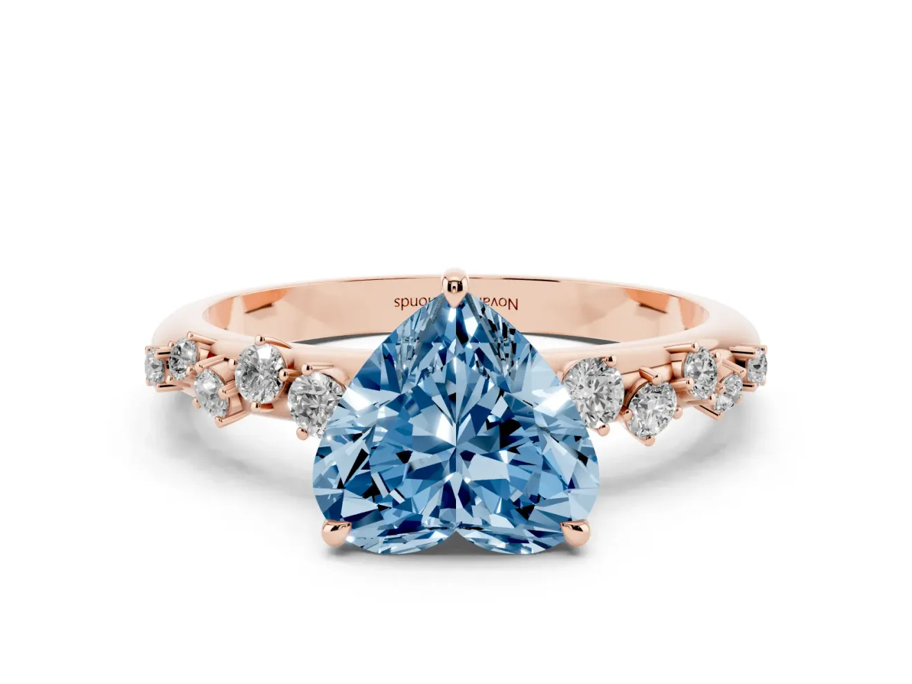 Fancy Blue Heart Cut Diamond Cluster Solitaire Ring Set in Rose gold with Prong Setting