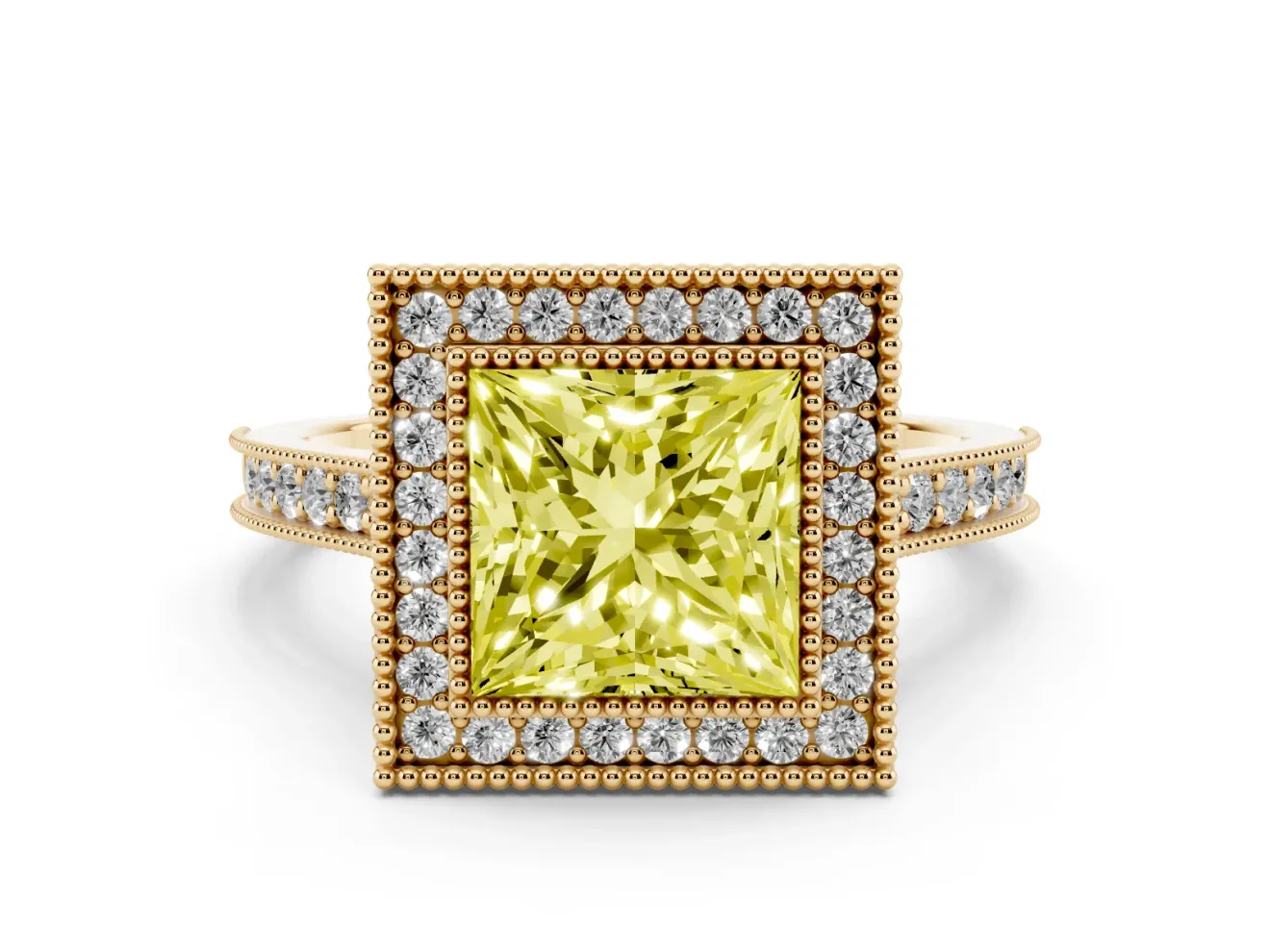 Princess Cut Halo Engagement Ring Setting for a Fancy Yellow Lab-Grown Diamond | Yellow Gold - Design NV-24721