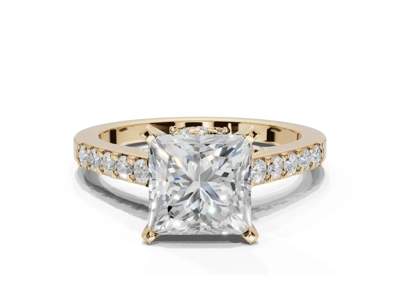 Princess Cut Pavé Solitaire Engagement Ring Setting | Crossover Gallery | Yellow Gold