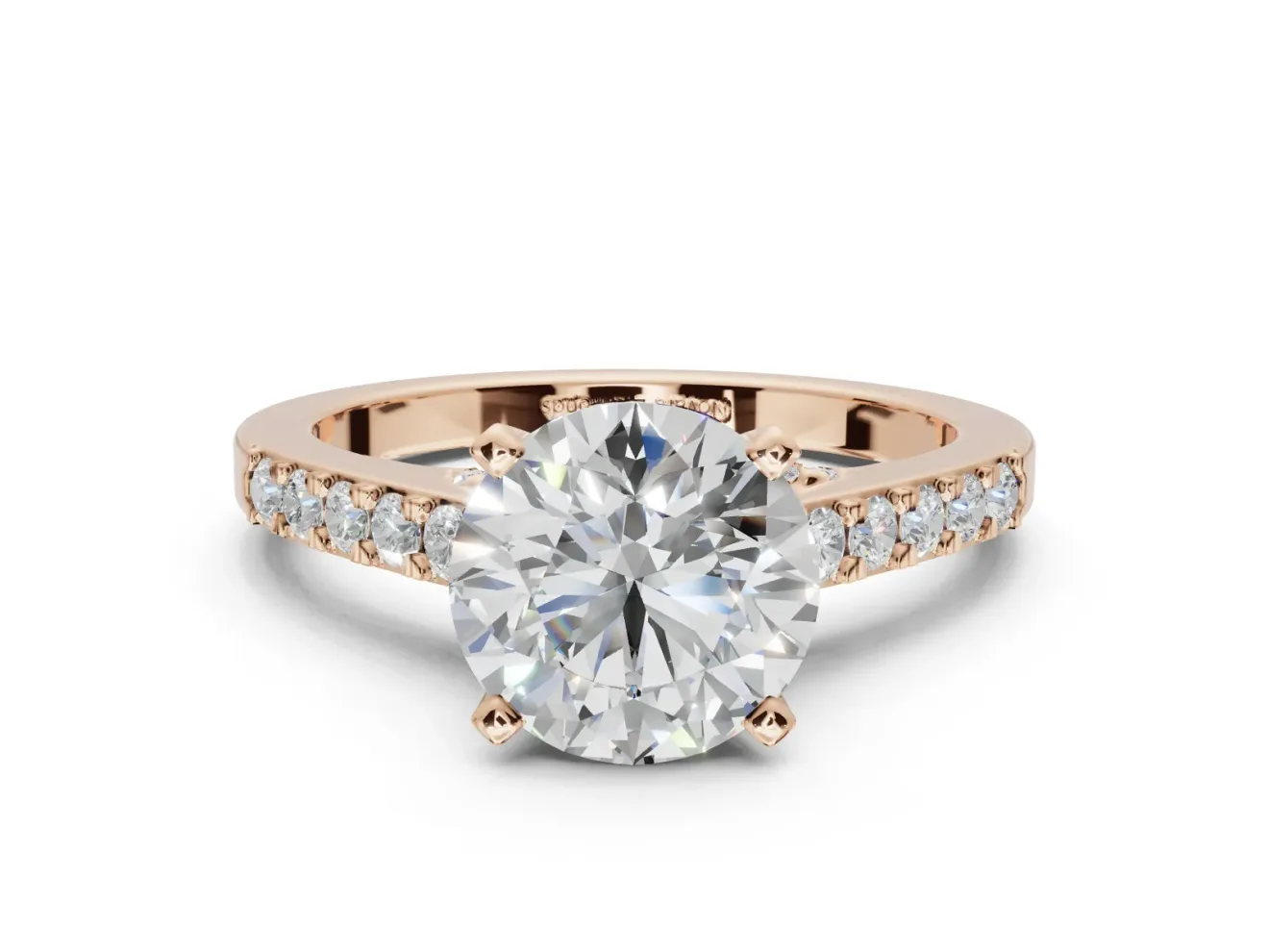 Round Pavé Solitaire Engagement Ring Setting | Crossover Gallery | Rose Gold