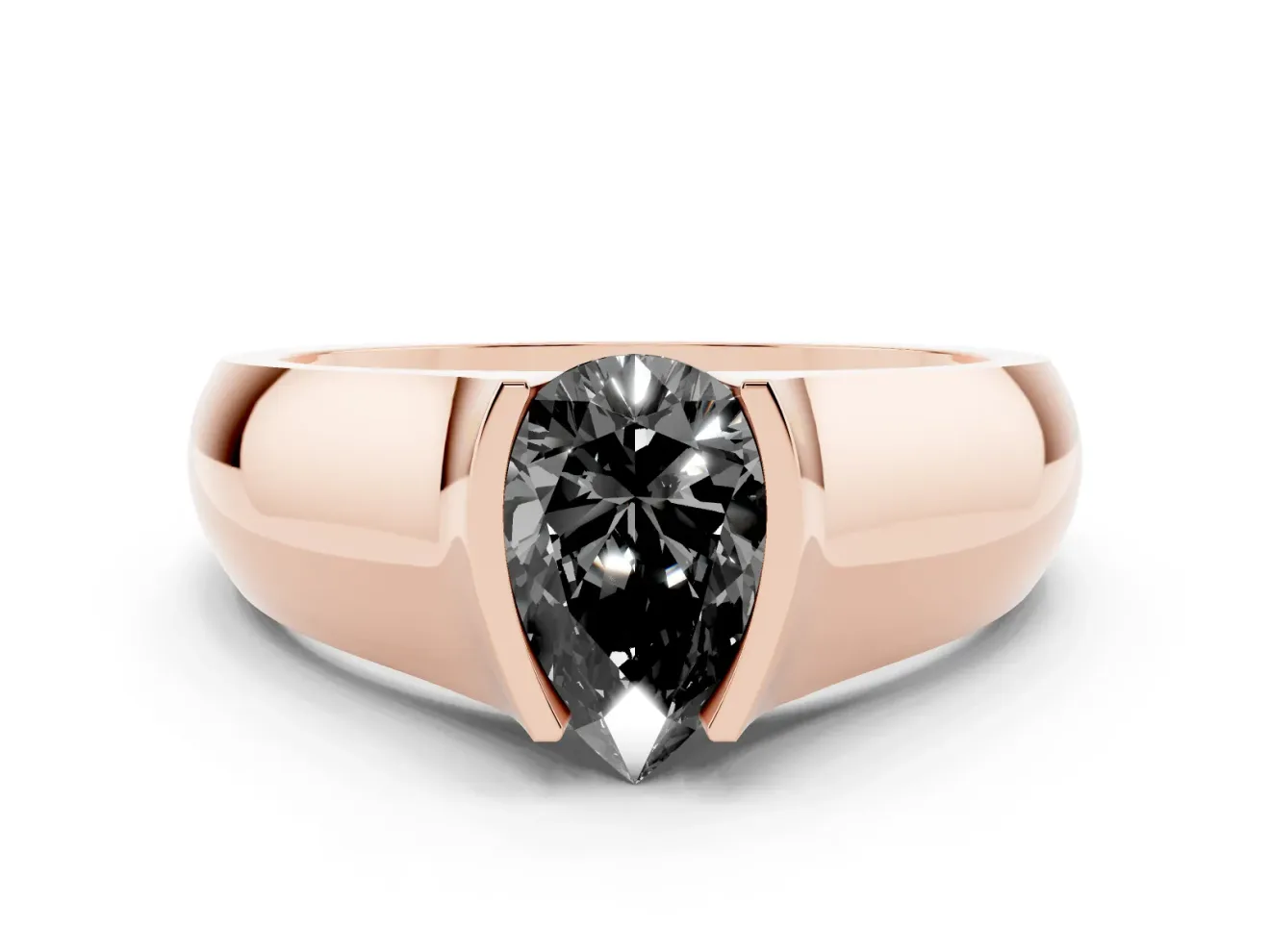 Pear-Shaped Half Bezel Solitaire Engagement Ring Setting for a Black Center | Wide Band | Rose Gold