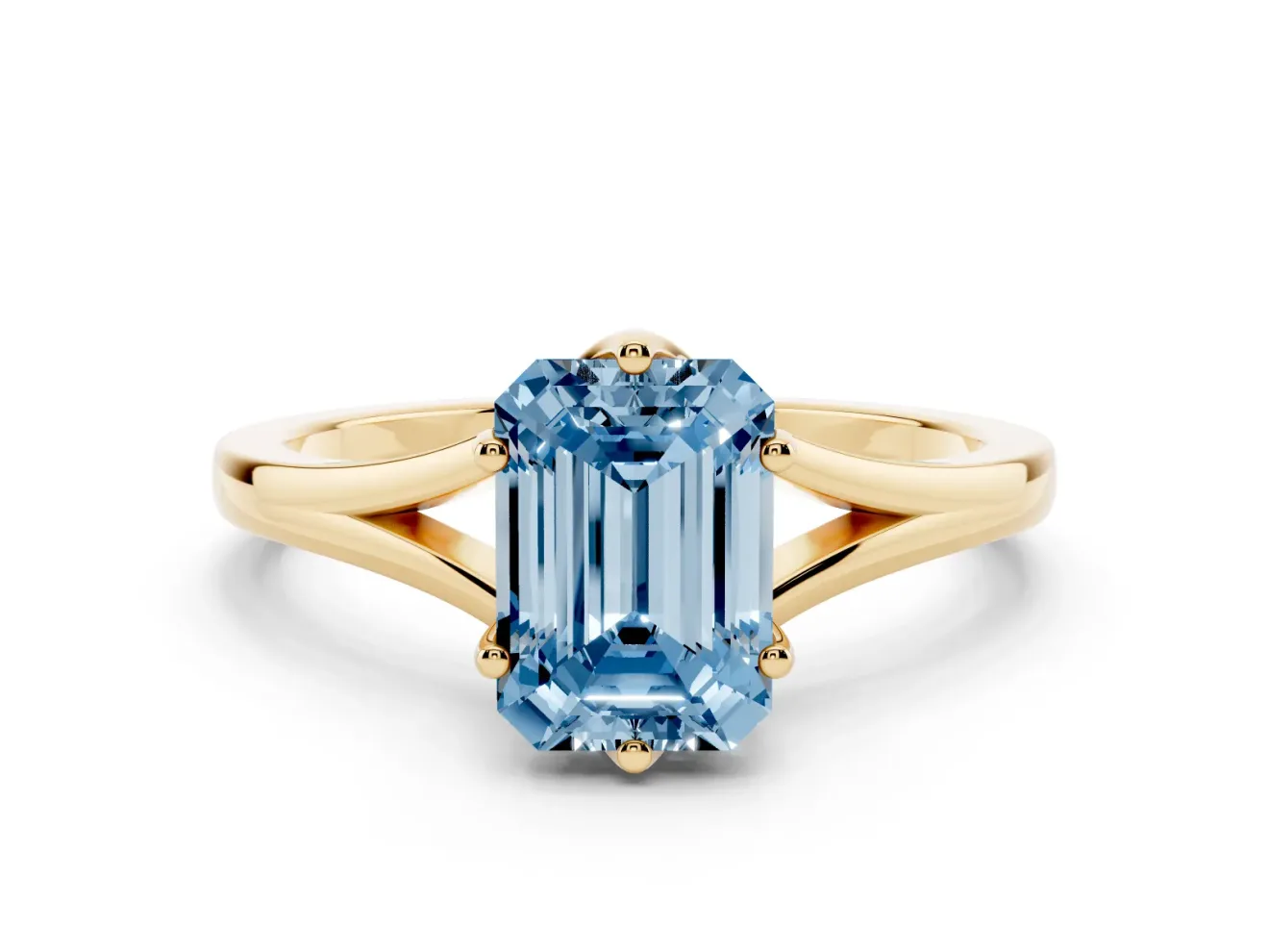 Emerald Cut Split Shank Engagement Ring Setting for a Fancy Blue Lab-Grown Diamond | Yellow Gold