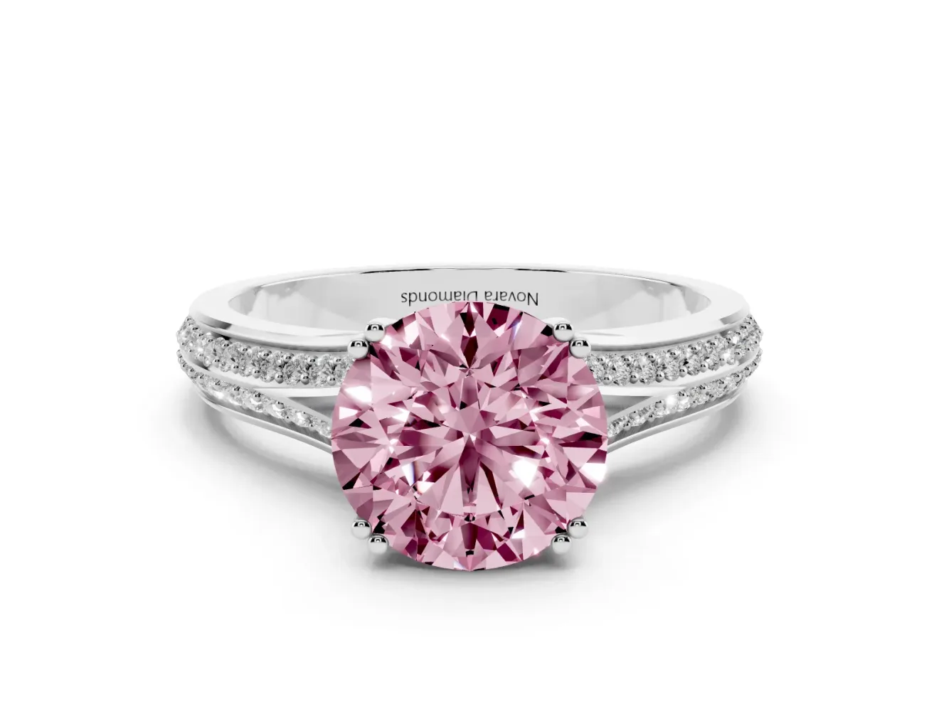 Round Split Shank Engagement Ring Setting for a Fancy Pink Lab-Grown Diamond | Pave Band | Platinum