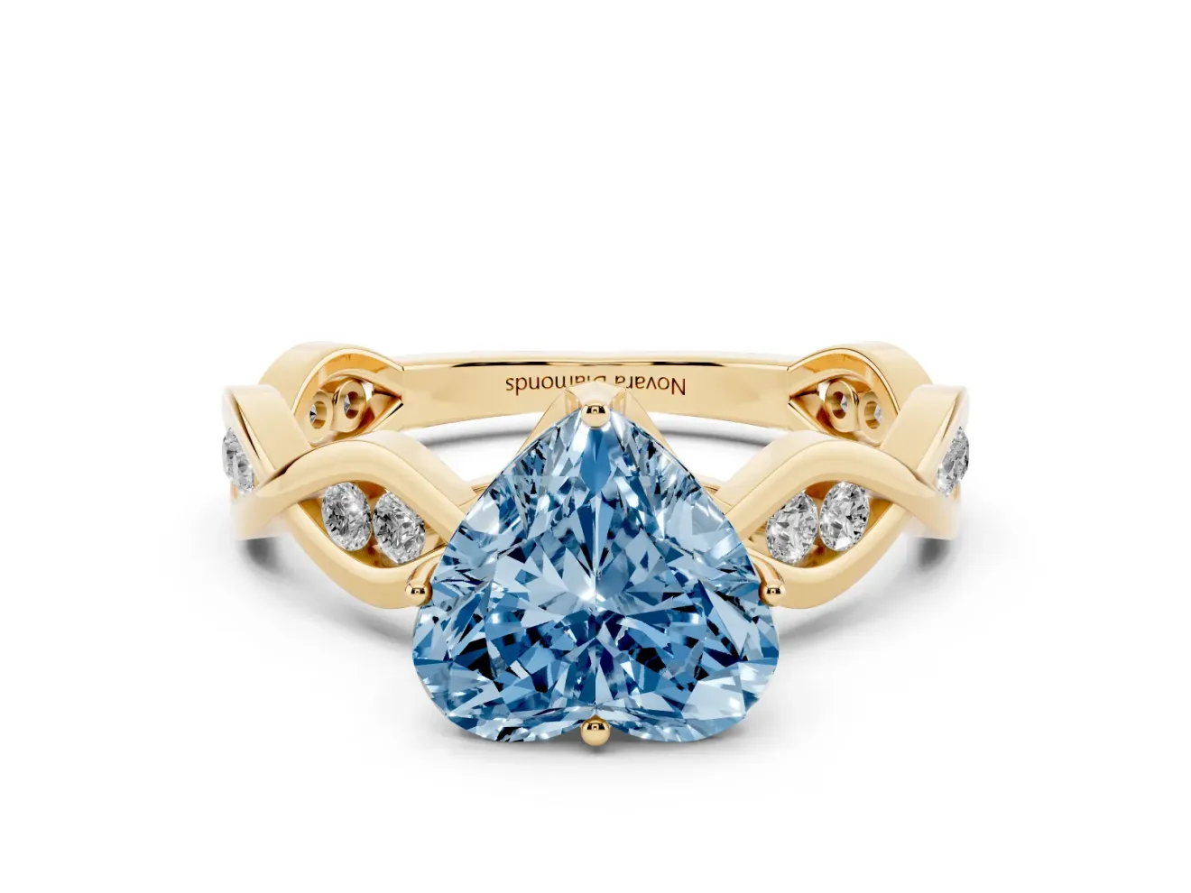 Heart-Shaped Twisted Infinity Engagement Ring Setting for a Fancy Blue Lab-Grown Diamond | Yellow Gold