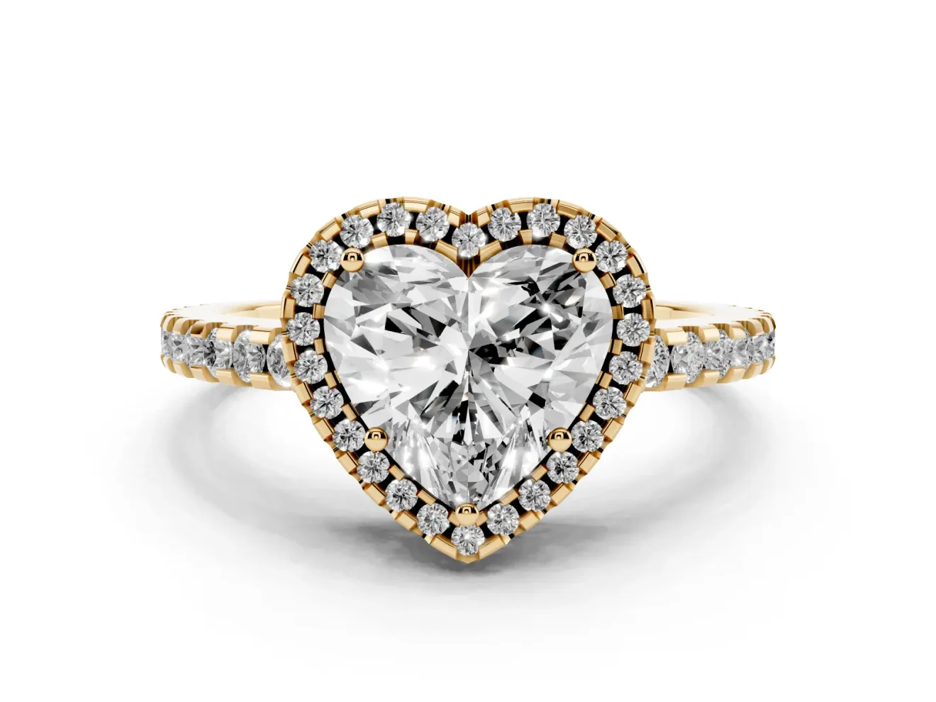 Heart-Shaped Halo Engagement Ring Setting | Half Pave Band | Yellow Gold
