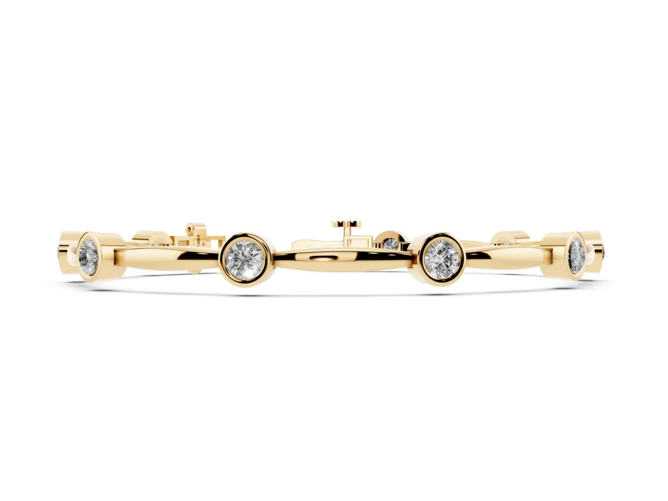 Round Lab-Grown Diamond Bezel Station Link Bracelet | Polished Bar Links | Yellow Gold