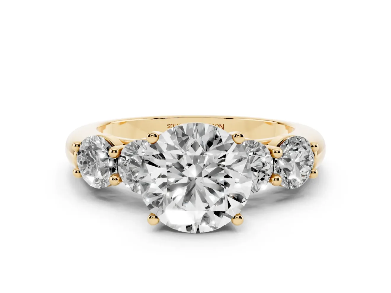 Round Five Stone Engagement Ring Setting | Prong Set Side Stones | Yellow Gold