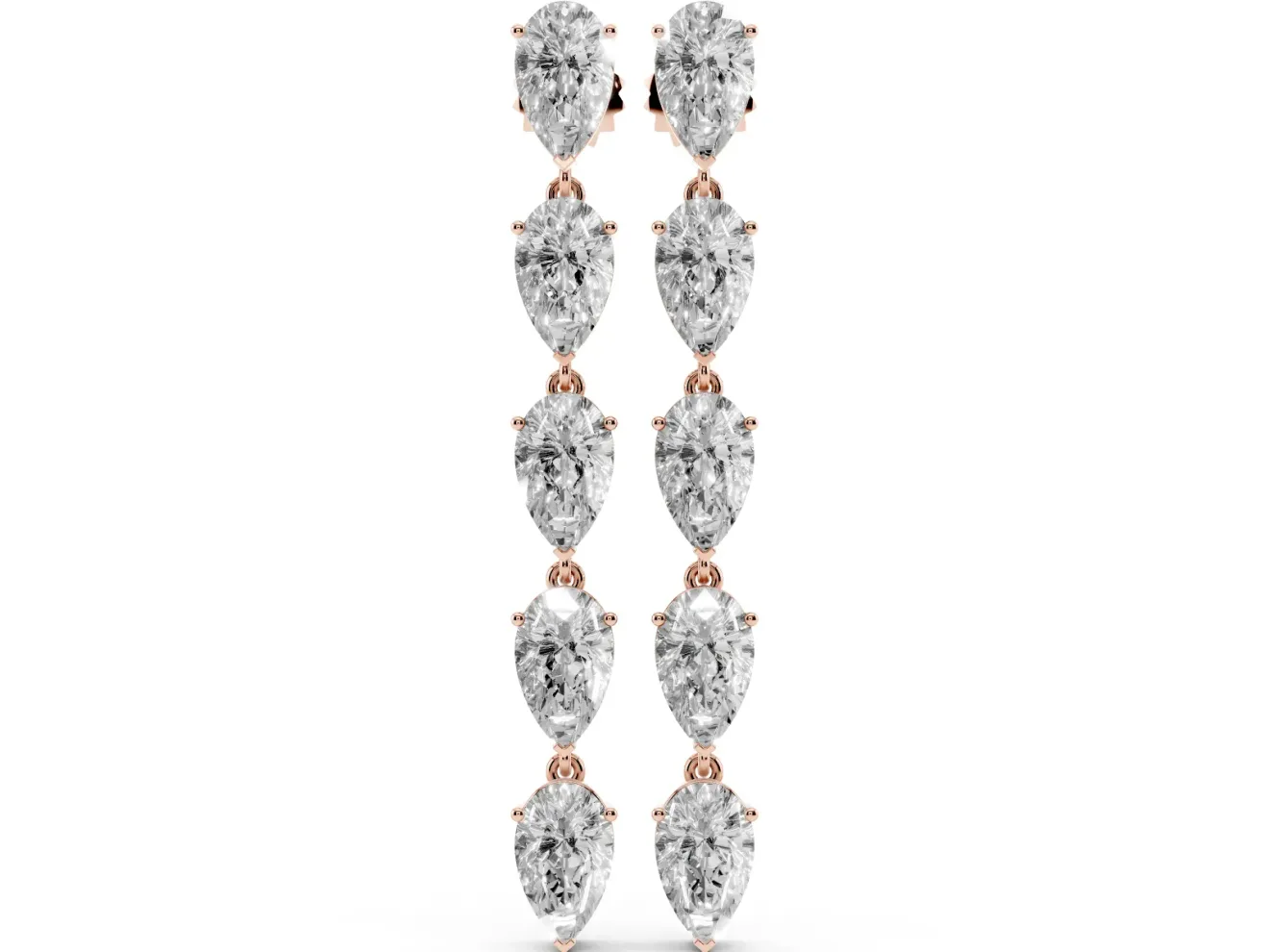Pear-Shaped Lab-Grown Diamond Linked Dangle Earrings | Five Matching Stones | Rose Gold