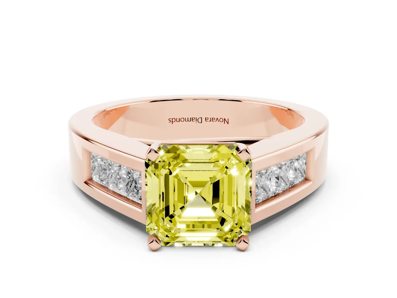 Asscher Cut Channel-Set Engagement Ring Setting for a Fancy Yellow Lab-Grown Diamond | Rose Gold