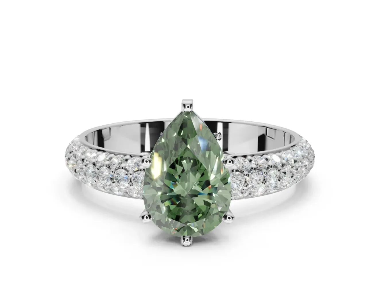 Pear-Shaped Domed Pavé Engagement Ring Setting for a Fancy Green Lab-Grown Diamond | Platinum