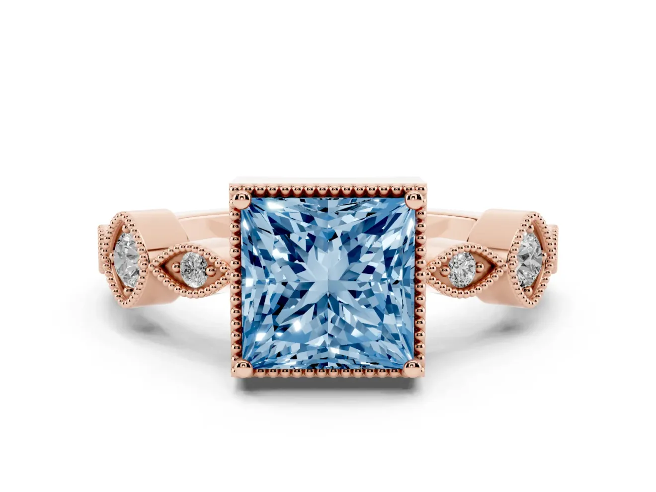 Princess Cut Vintage Engagement Ring Setting for a Fancy Blue Lab-Grown Diamond | Rose Gold - Design NV-24637