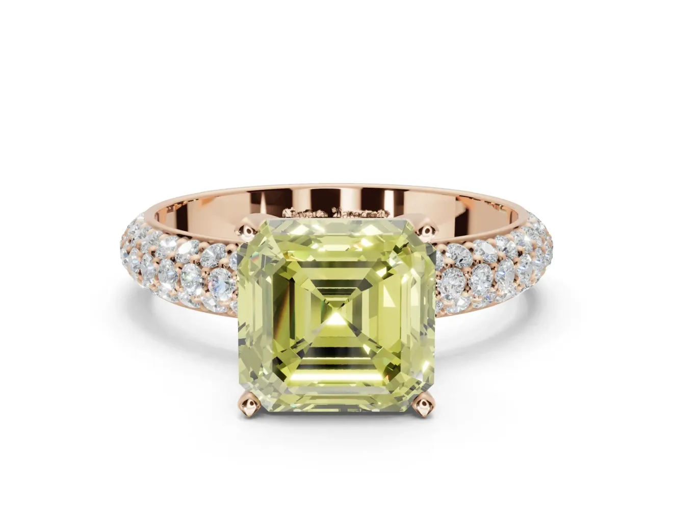 Asscher Cut Domed Pavé Engagement Ring Setting for a Fancy Yellow Lab-Grown Diamond | Rose Gold